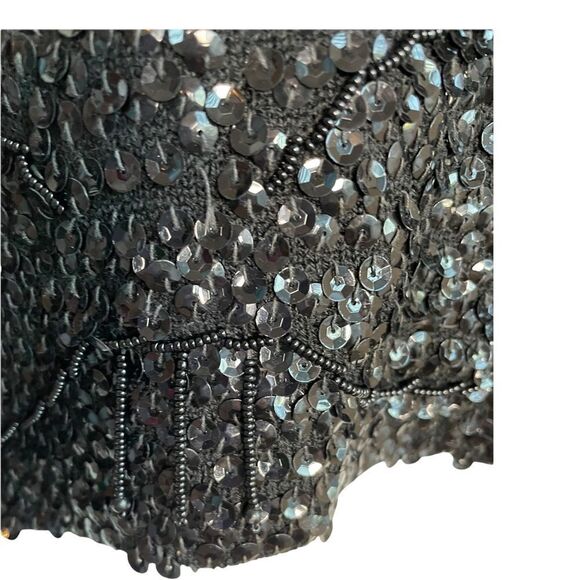 Vintage 1960s Black Sequined Crystal Embellishments Scalloped Formal Party Top M - Picture 12 of 17